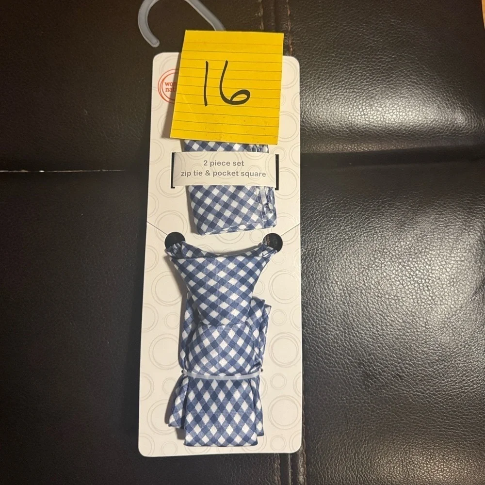 Boys Blue & White Necktie and Pocket Square Set, 2-Piece